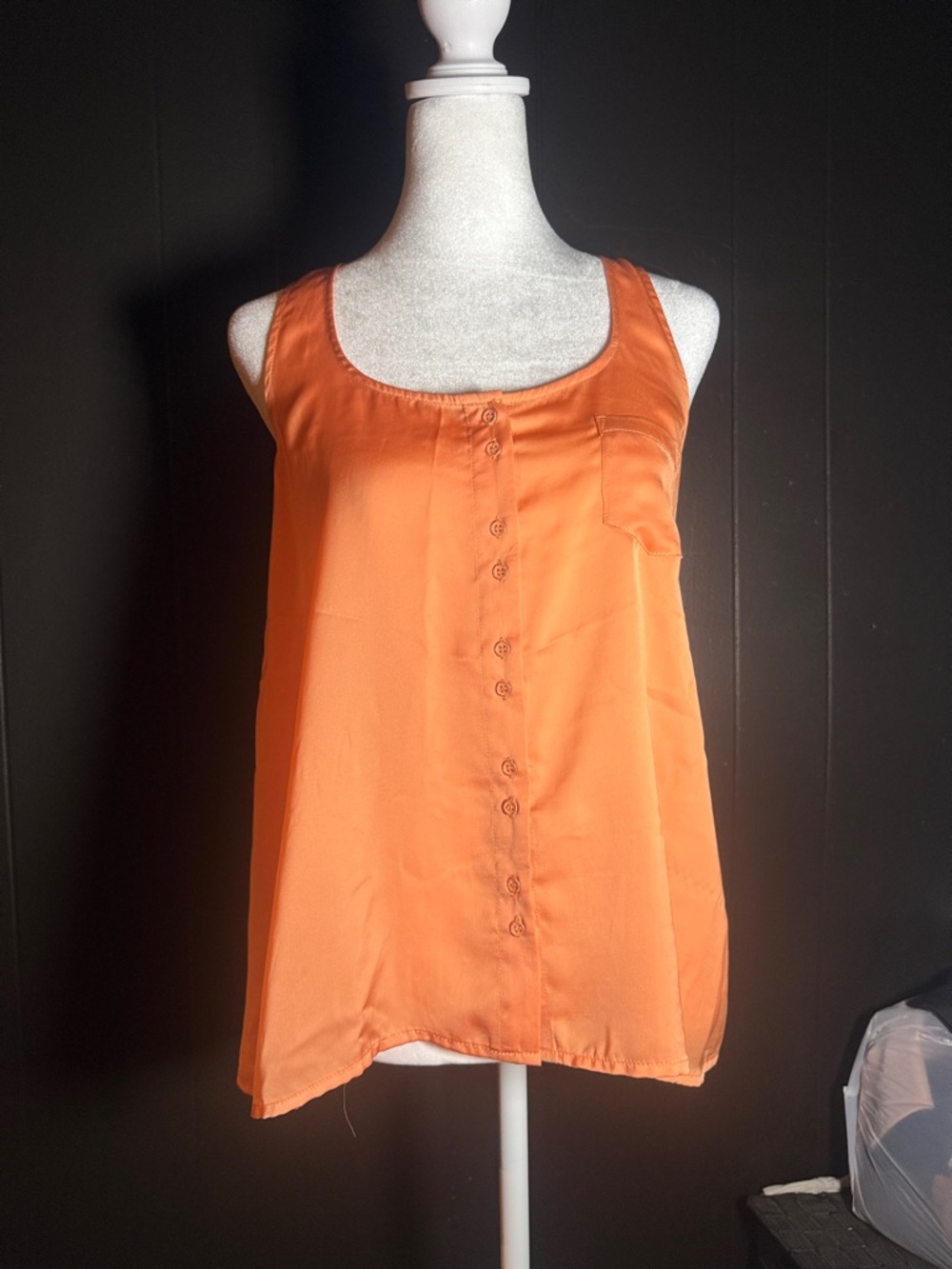 Kensie Orange Satin Button Front Tank Top XSize Small